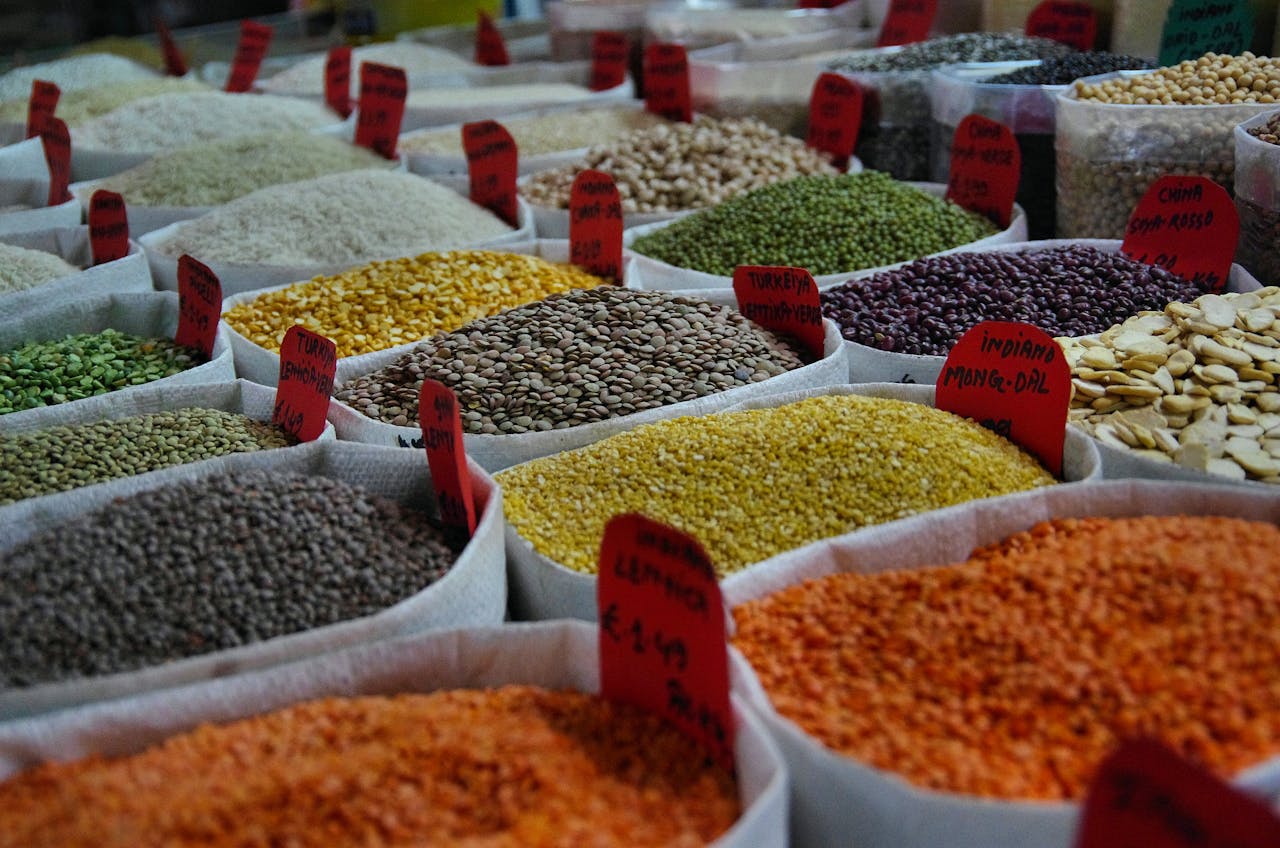 Grains in buckets